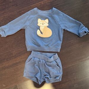 cloud island Blue Pajama Set with Fox Applique
